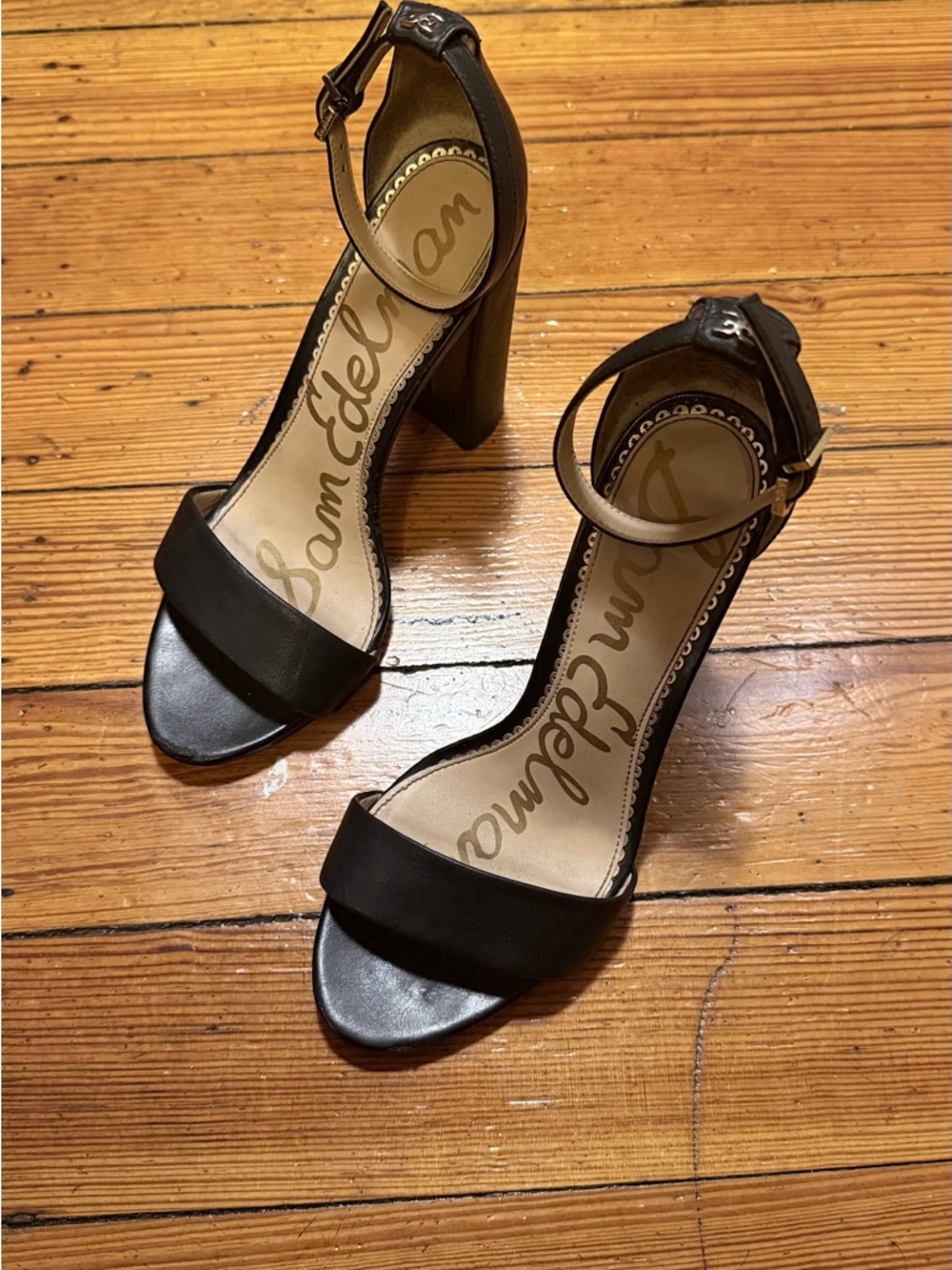 Sam Edelman Black Open-Toe Ankle-Strap Block Heels